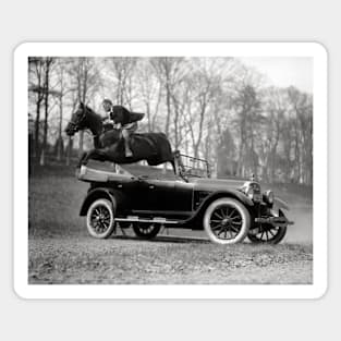 Horse Jumping Over Automobile, 1923. Vintage Photo Magnet